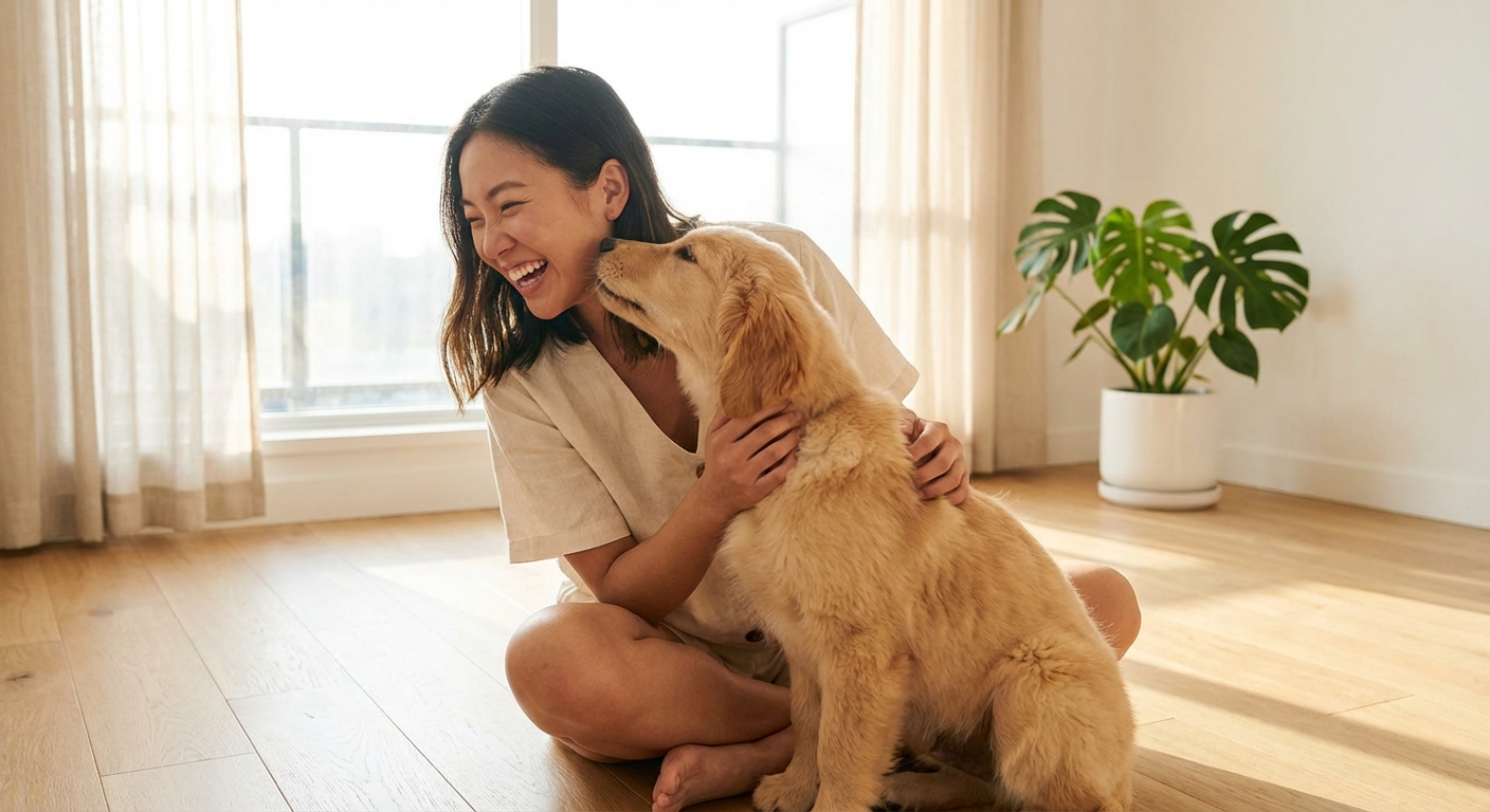 Happy pet owner with their beloved pet
