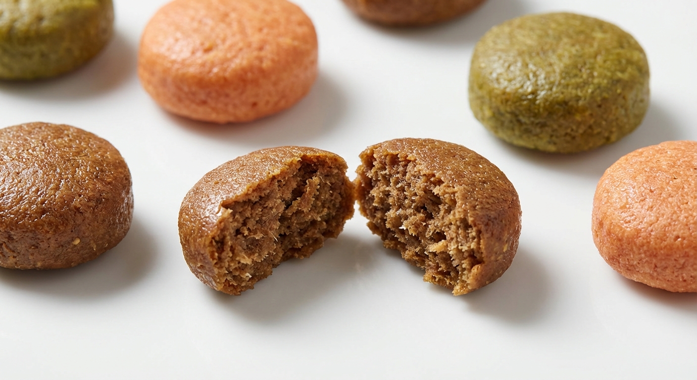 Finiki soft kibble macro showing soft moist interior texture