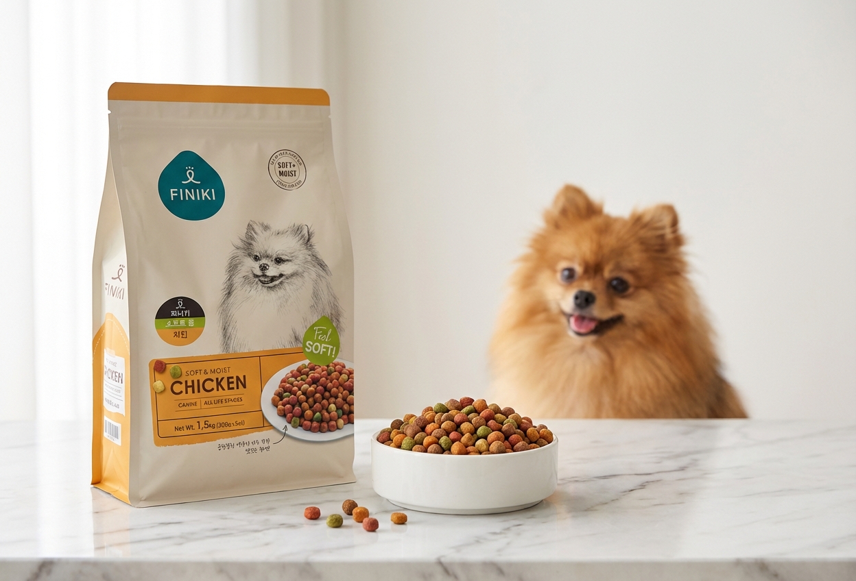 Finiki Soft Ball Chicken with happy Pomeranian